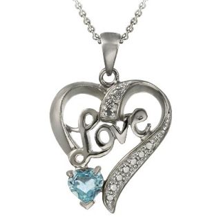 Sterling Silver Diamond Accent Blue Topaz Love/Heart Necklace