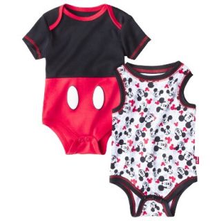 Disney Newborn Boys 2 Pack Mickey Mouse Bodysuit   Black/Red NB