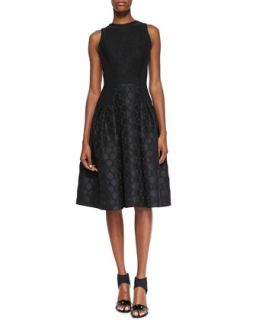 Womens Sleeveless Dot Textured Skirt Cocktail Dress, Black   Carmen Marc Valvo