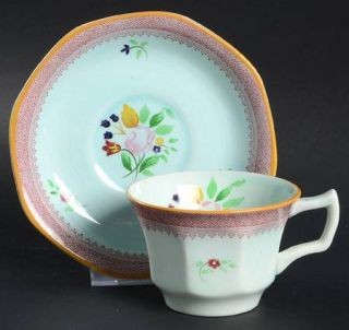 Adams China Lowestoft (Older Backstamp) Flat Cup & Saucer Set, Fine China Dinner