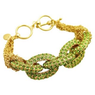 Pave Stone Link Bracelet with Chain   Gold/Green