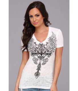 Affliction Iron Soul S/S 50/50 V Neck Tee Womens Short Sleeve Pullover (White)