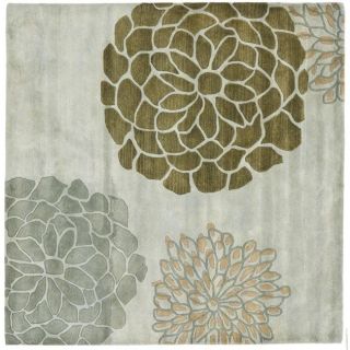 Handmade Soho Botanical Light Grey N. Z. Wool Rug (8 Square)