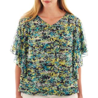 A.N.A Flutter Sleeve V Neck Blouse   Plus, Navy Impression