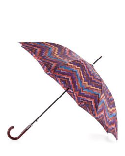 Valeria Chevron Print Crook Handle Umbrella, Fuchsia