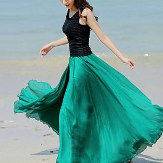 Womens Chiffon Long Maxi Boho Beach Elastic Waistline Skirt
