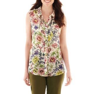 LIZ CLAIBORNE Sleeveless Button Front Floral Blouse with Cami   Tall, Lemon Ice