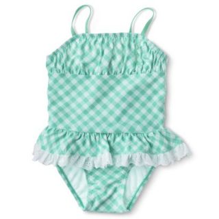 Circo Infant Toddler Girls 1 Piece Gingham Check Swimsuit   Aqua 18 M
