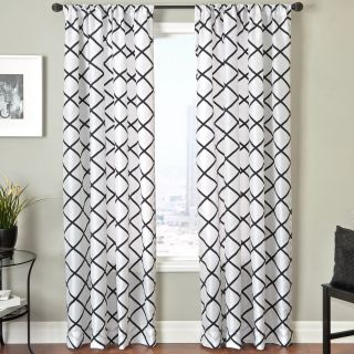 Trellis Rod Pocket Curtain Panel, Black/White