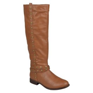 Womens Bamboo By Journee Studded Round Toe Boots   Chestnut 9