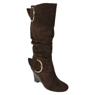 Womens Glaze by Adi Faux Suede Buckle Accent Tall Boot   Brown (10)