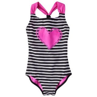 Girls 1 Piece Heart Swimsuit   Pink/Black XS