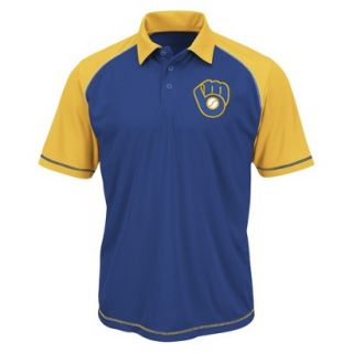 MLB Mens Milwaukee Brewers Synthetic Polo T Shirt   Blue/Yellow (M)