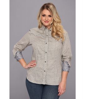Roper Plus Size 9011 Graphic Bloom Womens Long Sleeve Button Up (Brown)
