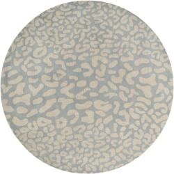 Hand tufted Pale Blue Leopard Whimsy Animal Print Wool Rug (99 Round)