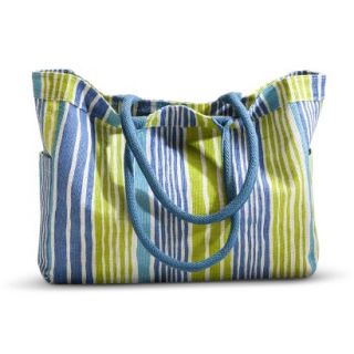 Coated Jute Striped Carryall Tote Handbag   Blue/Green