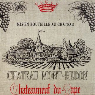 Art In Style Chateau Mont redon French Wine Label Decoupage On Burlap Art