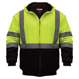 Class 3 High Visibility Hooded Zip Up Sweatshirt with Teflon   Lime/Black, 2XL,