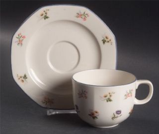 Wedgwood Springtime (Multi On Ivory) Flat Cup & Saucer Set, Fine China Dinnerwar