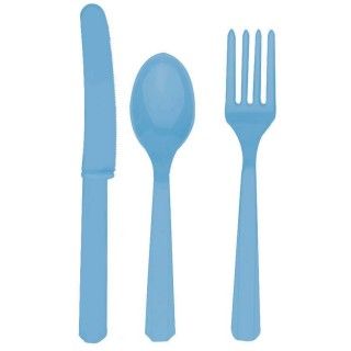 Powder Blue Forks, Knives and Spoons (8 each)