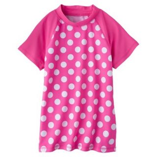 Girls Short Sleeve Polka Dot Swim Rashguard   Pink XL