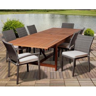 ia Darcy 9 piece Dining Wood/ Wicker Double Extendable Set Grey Size 9 Piece Sets
