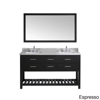Virtu Usa Caroline Estate White Carrera Marble Square Double Sink Bathroom Vanity And Mirror