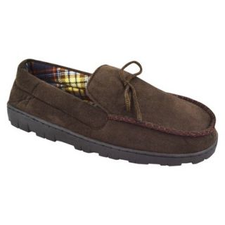 Mens MUK LUKS Polysuede Moccasin with Flannel Lining   Brown 10.5