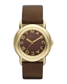 Marci Leather Strap Logo Watch, Brown/Gold