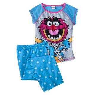 The Muppets Girls 2 Piece Short Sleeve Party Animal Pajama Set   Blue M