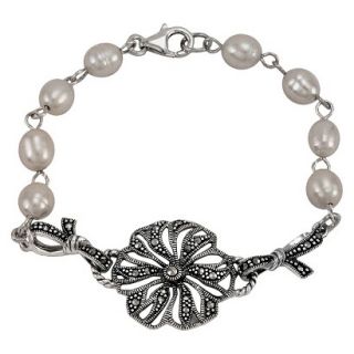 Pear and Marcasite Flower Bracelet   Silver