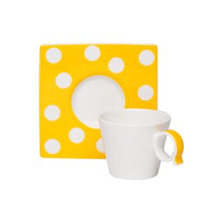 Red Vanilla Freshness Dots Yellow Espresso Cup/ Saucer Set (pack Of 6)