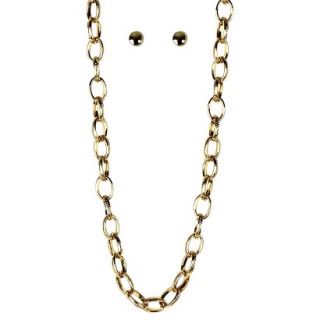 Stud Earrings and Chain Necklace Set   Gold
