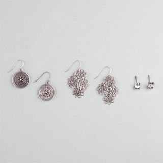 3 Piece Stud/Medallion/Flower Earrings Silver One Size For Women 23890