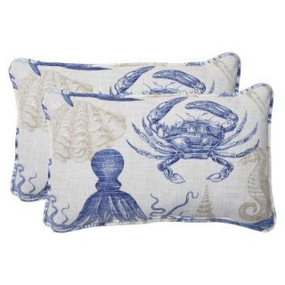 Outdoor 2 Piece Rectangular Throw Pillow Set   Blue/Tan Sealife