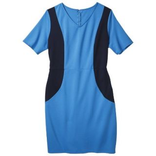 Merona Womens Plus Size V Neck Colorblock Ponte Dress   Blue/Navy 2