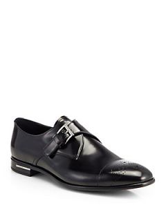 Prada Spazzolato Monk Strap Loafers   Black  Prada Shoes