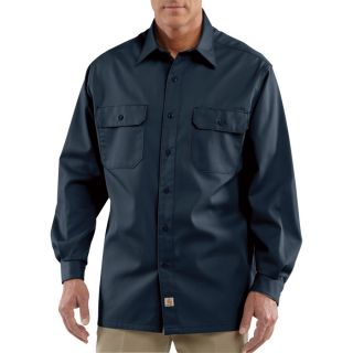 Carhartt Long Sleeve Twill Work Shirt   Navy, Small, Regular Style, Model S224