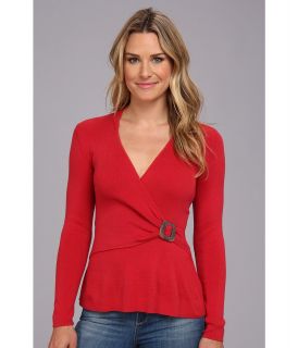 NIC+ZOE Buckle Peplum Top Womens Sweater (Red)