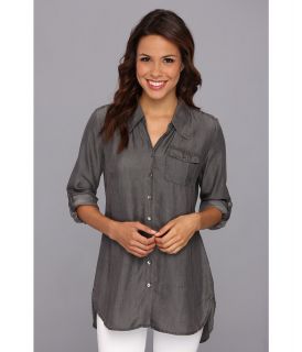 NIC+ZOE Cool Mist Denim Shirt Womens Long Sleeve Button Up (Gray)