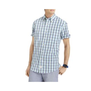 Izod Short Sleeve Multi Checked Woven Shirt, Blue, Mens