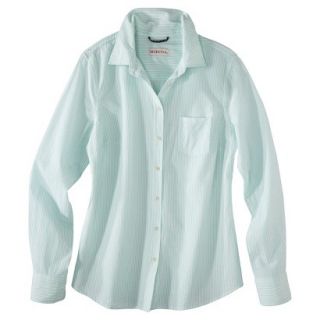 Merona Womens Plus Size Long Sleeve Button Down Shirt   Green/Cream 2