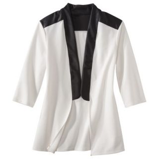 labworks Womens Plus Size Faux Leather Trim Tuxedo Jacket   White XSP