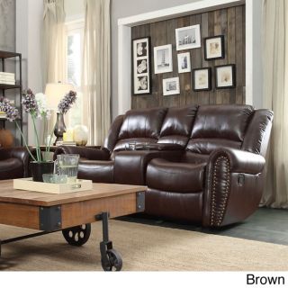 Isaac Bonded Leather Double Glider Reclining Loveseat With Console