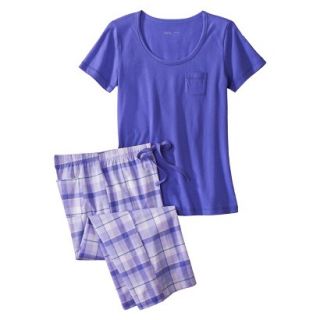 Gilligan & OMalley Womens Tee Shirt/Crop PJ Set   Violet Storm Plaid S
