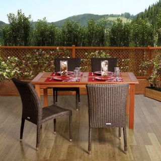 Stillwater 5 Piece Wood/Wicker Rectangular Patio Dining Furniture Set
