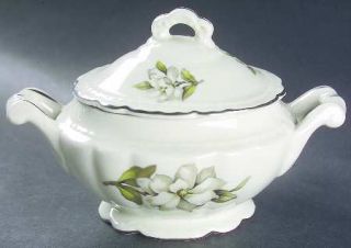 Embassy (American) Silver Gardenia Sugar Bowl & Lid, Fine China Dinnerware   Whi