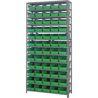 Quantum Storage 60 Bin Shelf Unit   12 Inch x 36 Inch x 75 Inch Rack Size, Green