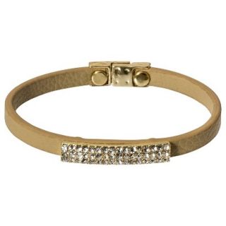 Faux Leather Bracelet with Rhinestone Bar Accent   Tan/Gold