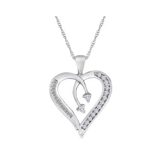 1/5 CT. T.W. Diamond 10K White Gold Heart & Arrow Pendant, Womens